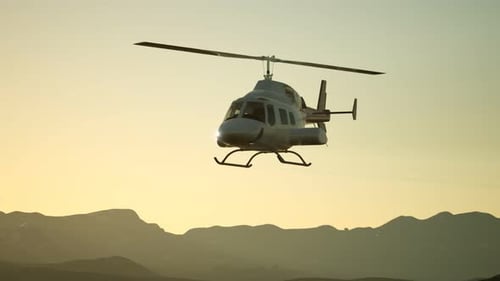 Realistic 3D Helicopter Flying Over Scenic Mountain Landscape Animation