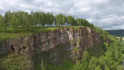 Aerial of Cave in Rock in Ural Mountains Russia