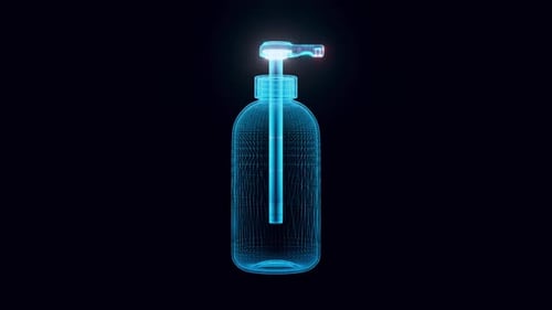 Holographic Wireframe Pump Bottle Rotation Loop Animation