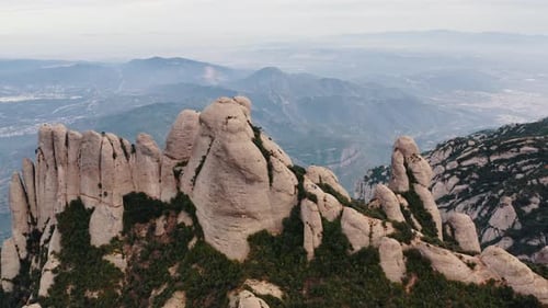 Aerial View on Peaks of Montserrat Mountain Range Near Barcelona in Catalonia Spain