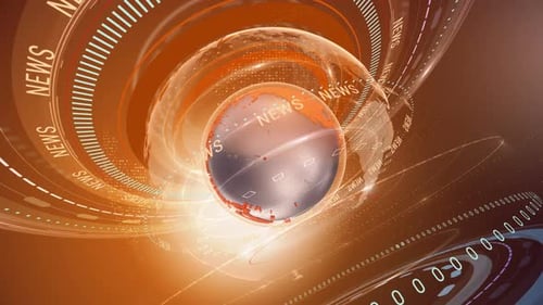Futuristic News Broadcast Intro with Spinning Digital Globe