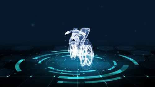 Futuristic Digital Motorcycle Blueprint Display
