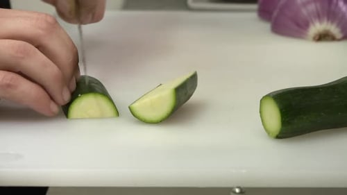 Dicing Green Zucchini Close Up