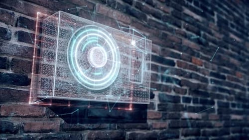 Futuristic Wireframe HVAC Unit with Data Flow Animation