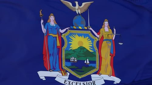 Realistic New York State Flag Waving with Official Emblem