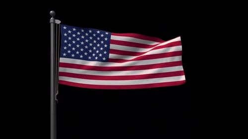 United States Of America Flag On A Flagpole With Alpha Channel