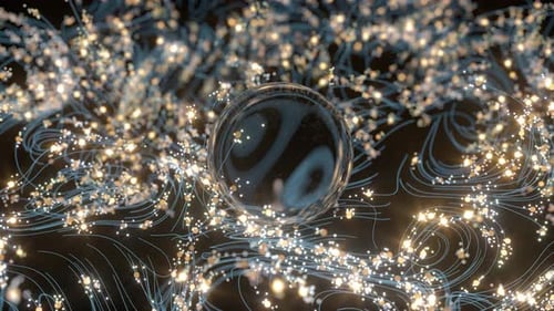 Glowing particles and lines with crystal ball.