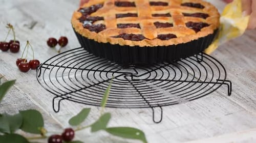 Fresh Cherry Pie on Cooling Rack