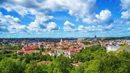 Beautiful summer panorama time lapse of Vilnius old town