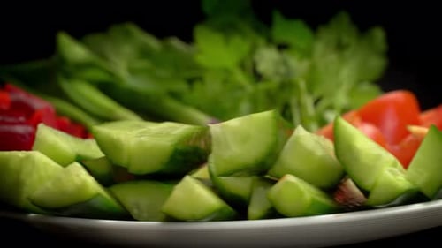 Fresh Cut Vegetables on Rotating Plate