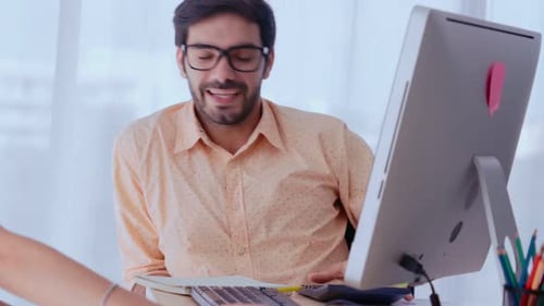 Creative Business People Group Having Conversation at Office Desk in Workplace