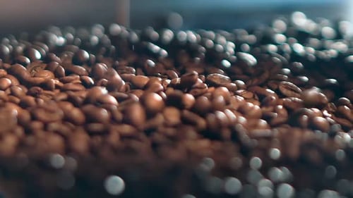 A Closeup View of a Pile of Dark Organic Coffee Beans Surrounded By an Aromatic Smoke