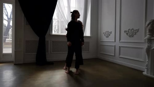 Two Dancers are Rehearsing in Dance Hall Love and Passion Dance Performance Contemporary