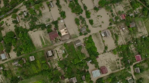 Aerial Drone View. Depiction of Flooding Mudslide. Suitable for Showing the Devastation Wrought