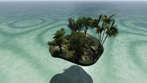 Animated Floating Island Over Clear Ocean