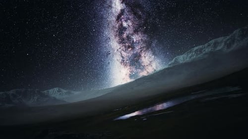 Camera Follow the Milky Way Rotate in Mountains