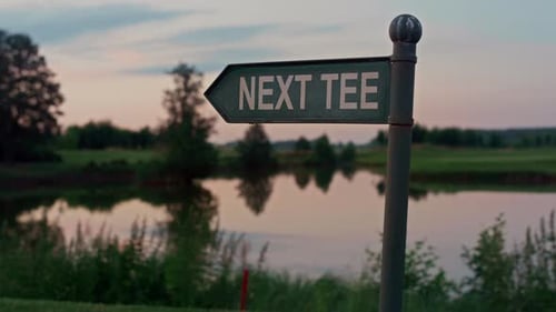Golf Course Tee Sign in Empty Golfing Park