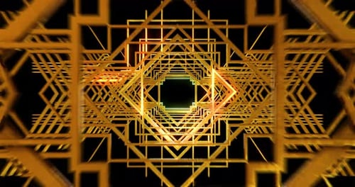 Golden Geometric Tunnel Loop Background Animation