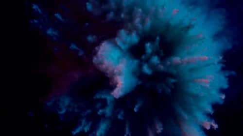 Colored particles fly after being exploded, Slow Motion