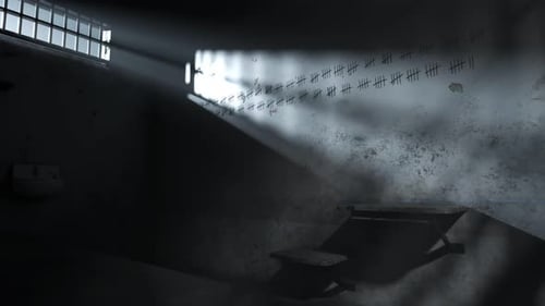 Tally marks appearing on the old grunge prison cell walls. Every line is one day