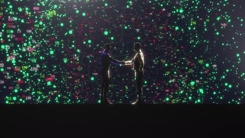 Futuristic Business Handshake with Digital Data Background