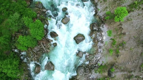 Aerial View Above Mountain River