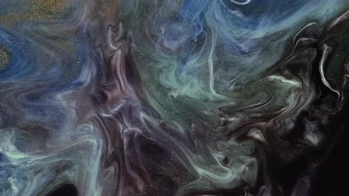 Abstract Swirling Colors with Gold Glitter Particles