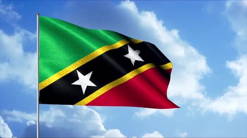 Realistic Waving Flag Animation with Cloudy Blue Sky