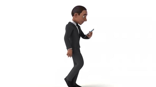 3D Animated Businessman Walking and Using Smartphone