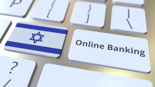 Online Banking Text and Flag of Israel on the Keyboard