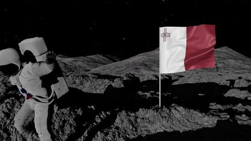 Astronaut Plants Maltese Flag on Lunar Surface