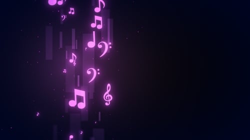 Neon Glowing Music Notes Floating Up Background Loop