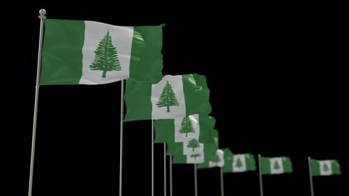 Row of Waving Green and White Flags