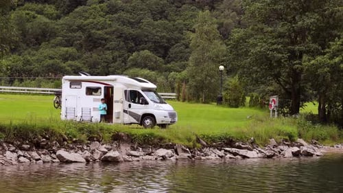 Campervan Parked at Scenic Lakeside Location