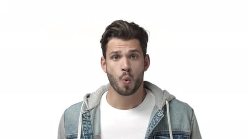 Man Reacts in Surprise and Amazement, Close Up