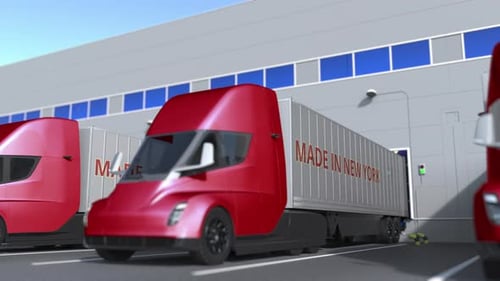 Modern Trucks with MADE IN NEW YORK Text at Warehouse