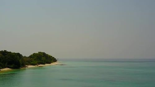 Aerial travel of exotic tourist beach time by lagoon with sand background