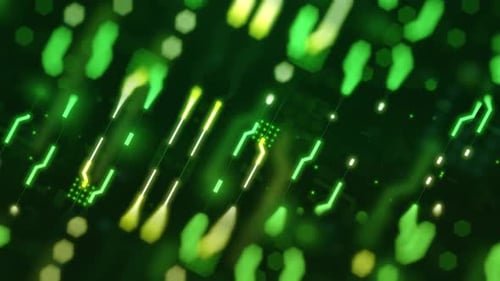 Futuristic Green Digital Circuit Board Data Flow Animation Background