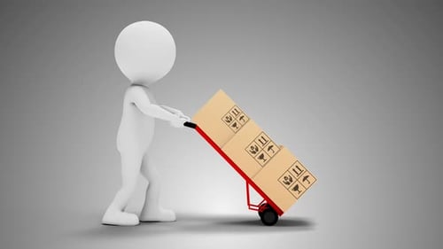 3D Man Porter Moving Boxes Side View Loop With Alpha