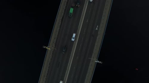 Top View Car Driving on River Bridge. Car Traffic on Bridge Highway Over River