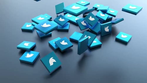 3D Twitter Icons Falling and Scattering Animation
