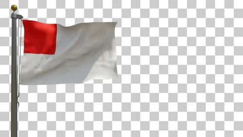 Realistic Waving Flag with Red Square on Pole