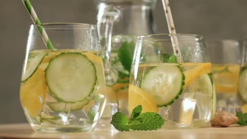 Fresh Cucumber Lemon Detox Water in Glasses