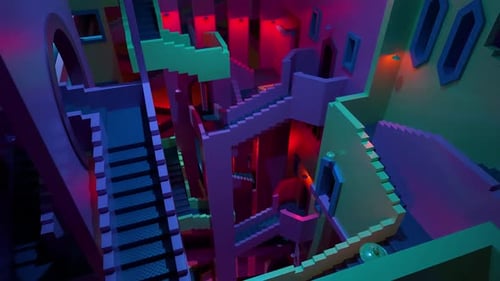 Surreal Escher Staircase Animation with Dynamic Color Changes