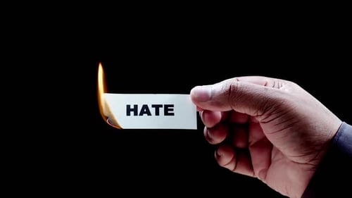 Burning the Word Hate on a Card