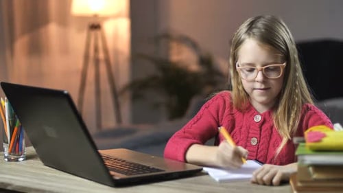 Girl Learning on Laptop and Writing Notes