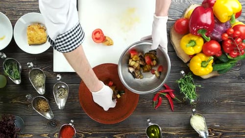Chef Preparing Salad With Fresh Ingredients