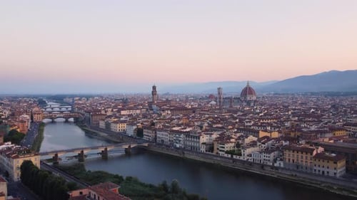 Florence Cityscape Aerial View at Sunrise in Tuscany