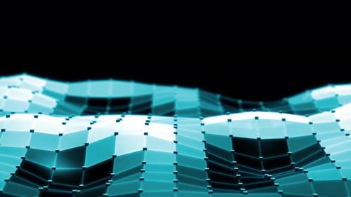 Futuristic Glowing Geometric Grid Wave Animation Loop