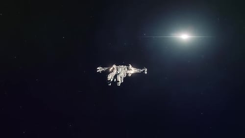 Grand vaisseau spatial de science-fiction sortant de Warp Speed
